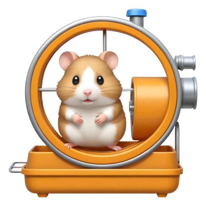 from front angle Hamster in plastic cage with hamster wheel sticker