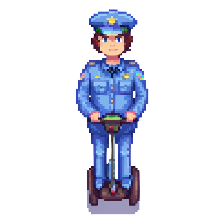 mall cop on a Segway, pixel art style sticker
