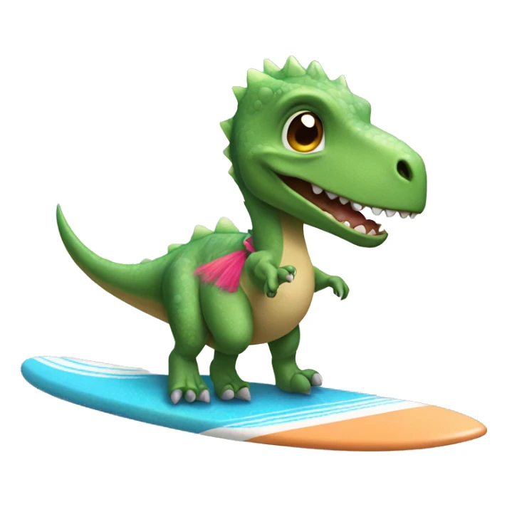 Dinosaur riding a surfboard with a tutu on sticker