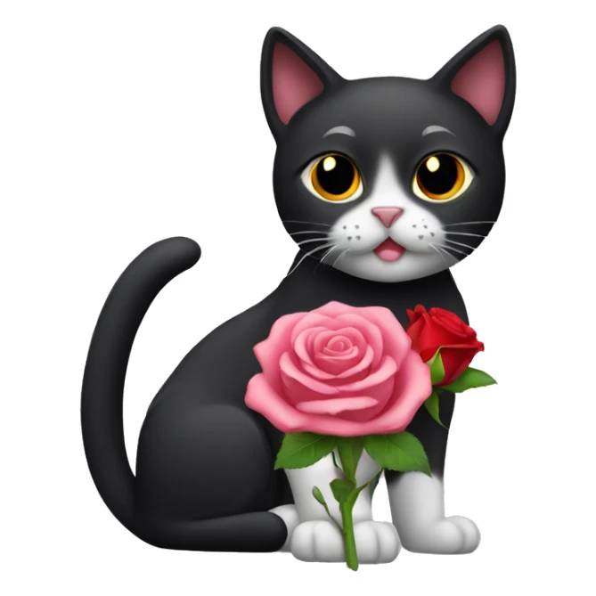 Black cat with a rose emoji  sticker