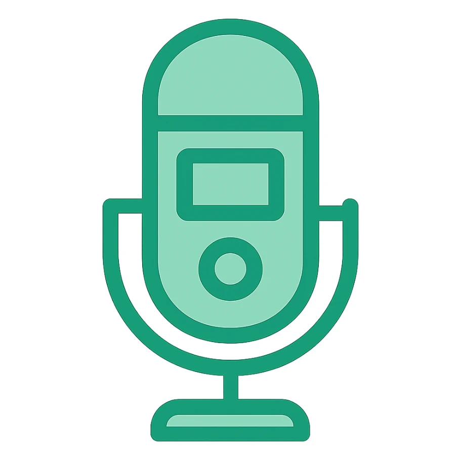 microphone recorder, green color, flat icon style sticker