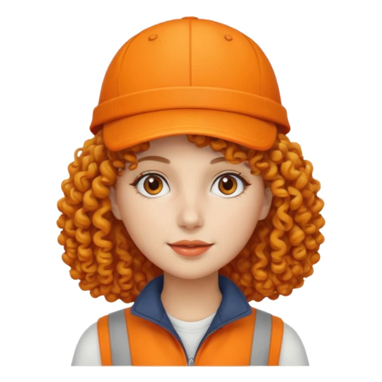 curly haired woman with orange cap sticker