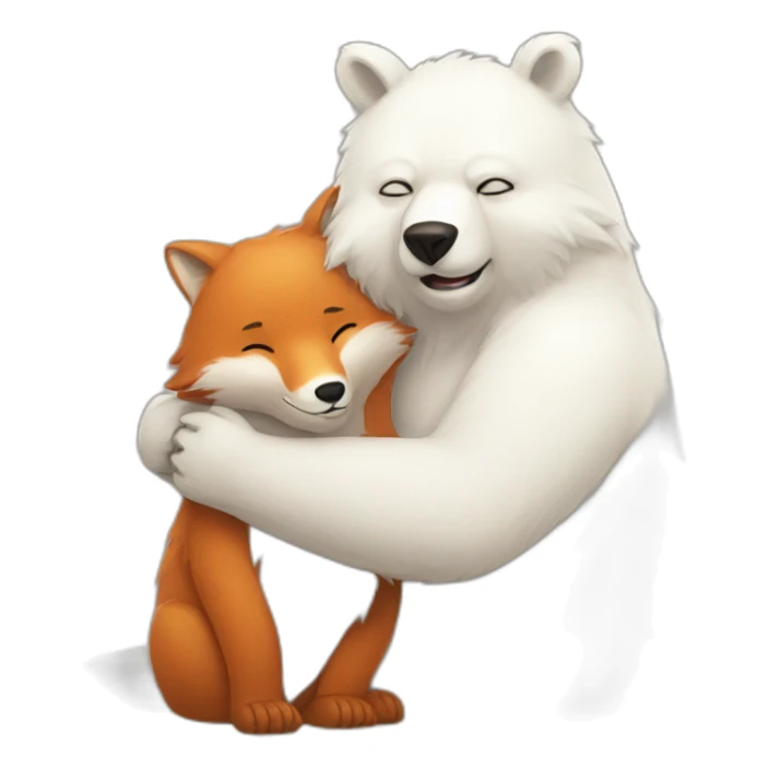 white Bear lovely hugs a fox sticker