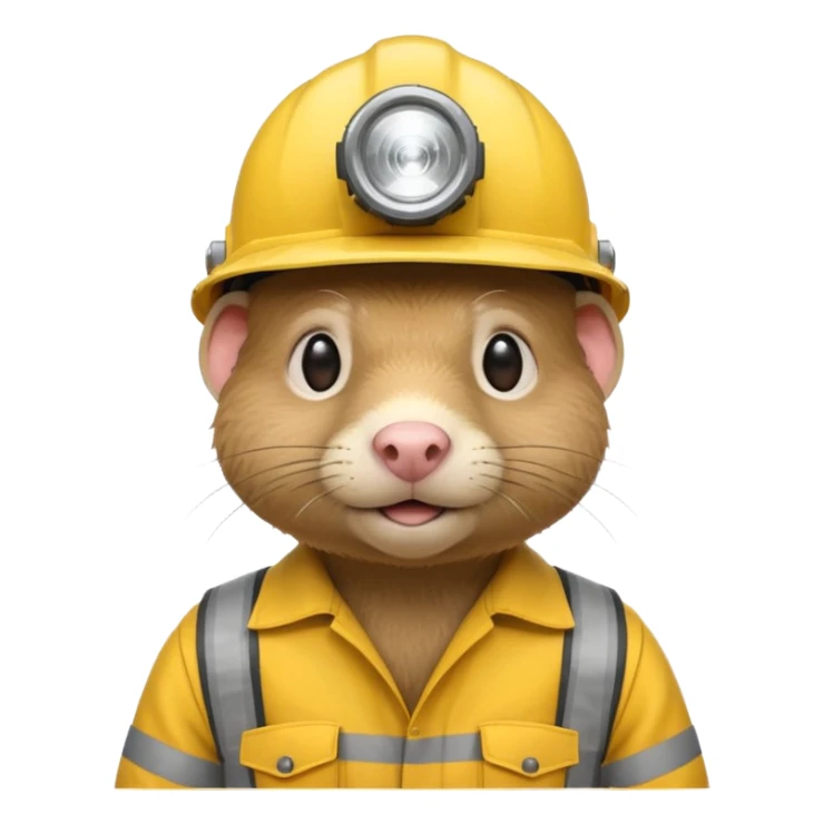a mole rat, yellow helmet, headlamp, worker cloth sticker