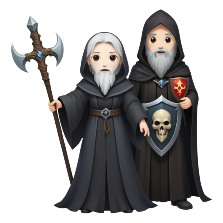 Necromancer girl with sickle and shield, standing over a dead wizard sticker