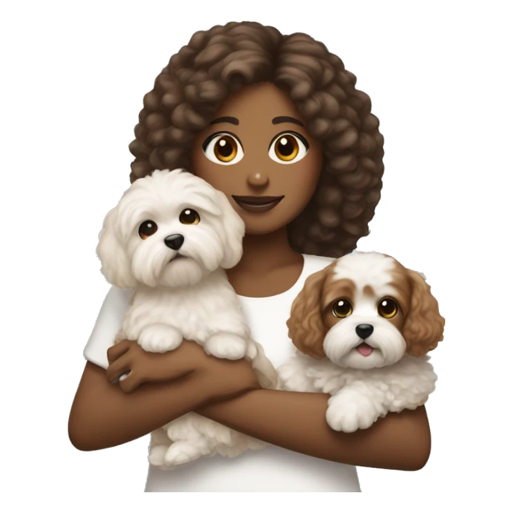 Brown girl holding Maltipoo with white patch sticker