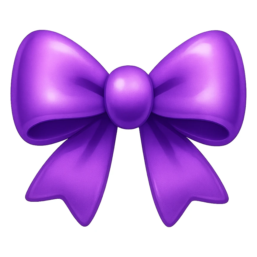 purple bow emoji, cute and shiny, with a gradient effect sticker
