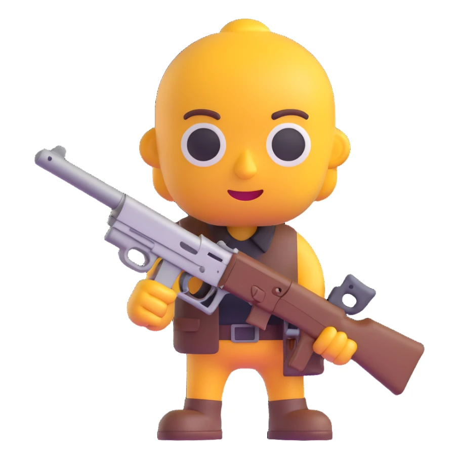 Hank J. Wimbleton, 3D emoji style, holding a weapon sticker