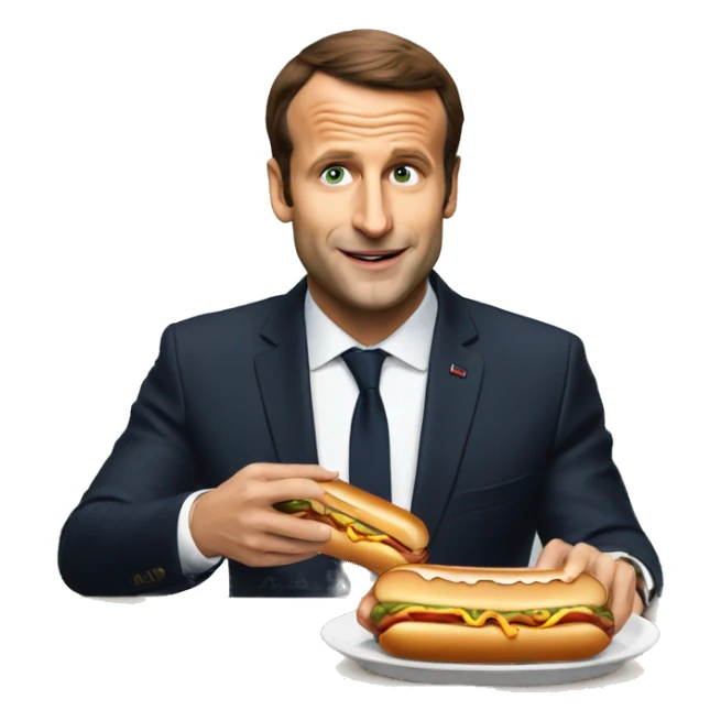 Macron qui mange un hot dog sticker