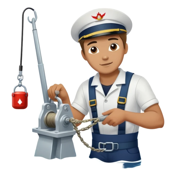 Russian sailor operating a winch to pull up sediment core samples from the sea bottom sticker