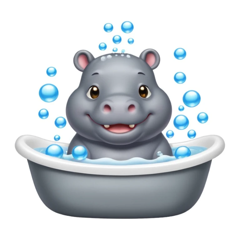 happy hippo with bubbles in bathtub sticker