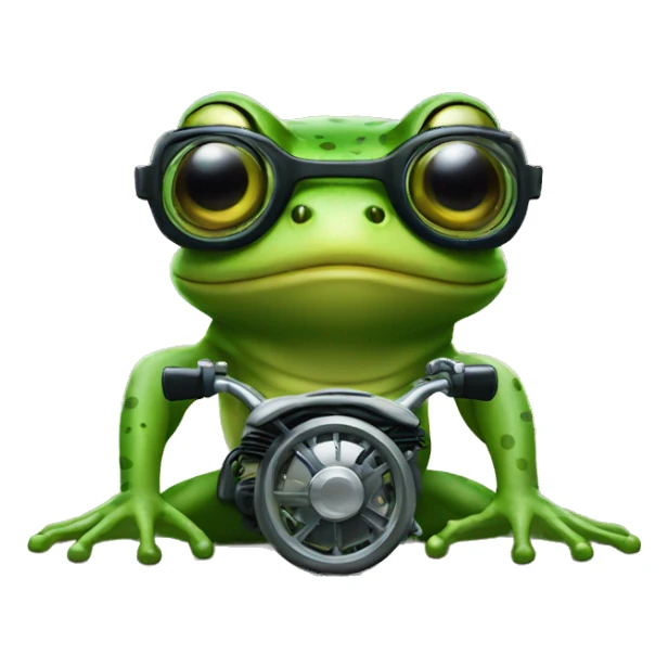 Frog with specs and motorbike sticker