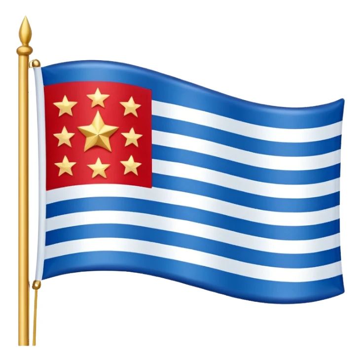 “Flag with royal blue center (#003A8C), light blue side panels (#6EC1E4), separated by white vertical stripes. Center contains a ring of 13 gold stars (#D4AF37) surrounding 4 larger red stars (#D32F2F) with white borders.” sticker