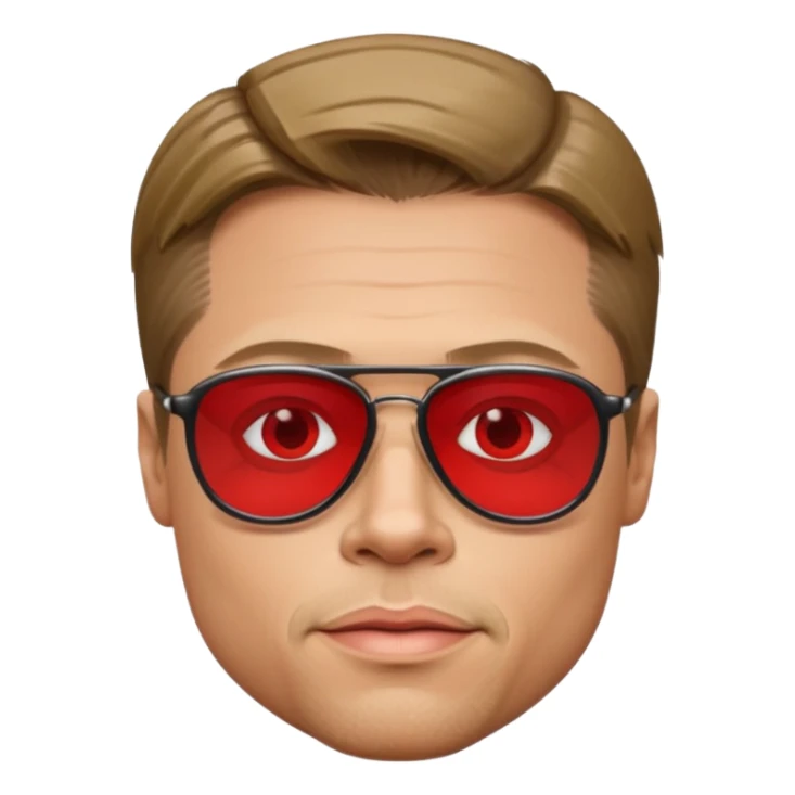 Brad Pitt, wearing dark glasses with red lenses sticker