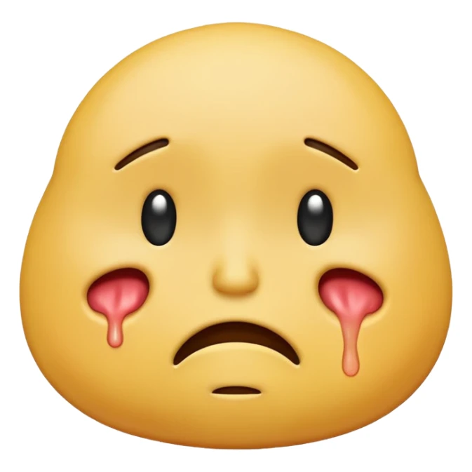 a stomach with a sad crying face, emoji style sticker