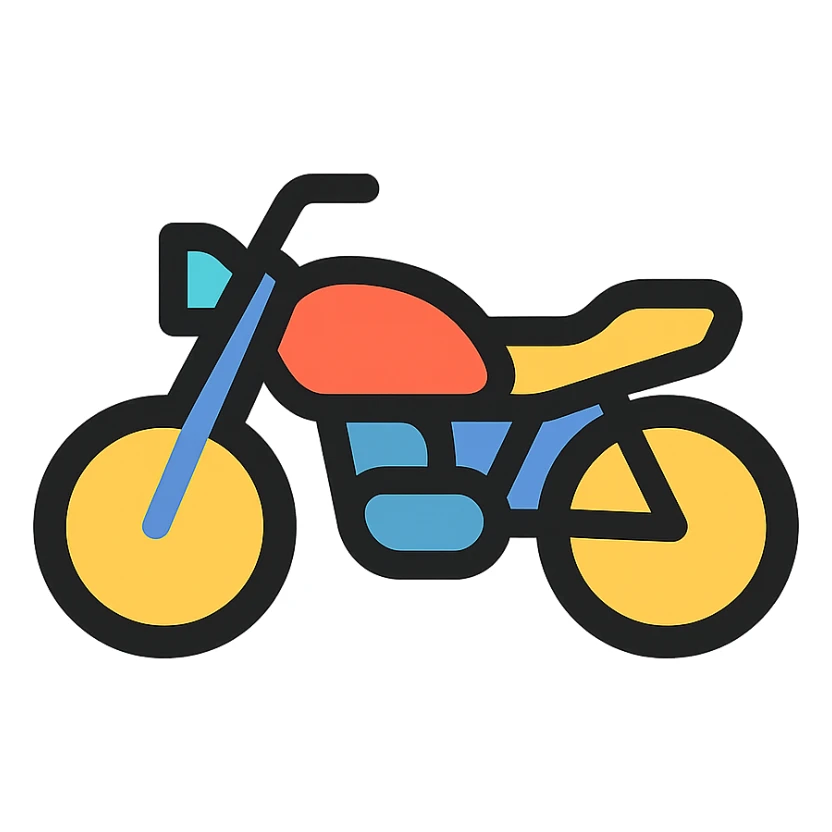 motorcycle, color outline icon style, side view, minimalistic sticker