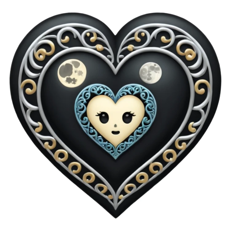 emo heart with full moon and silver filigree sticker