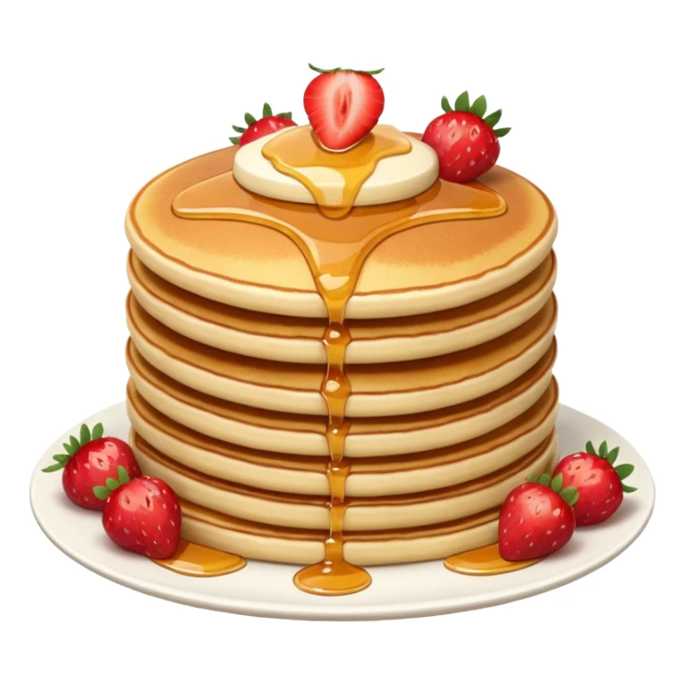 a stack of pancakes with strawberry  sticker