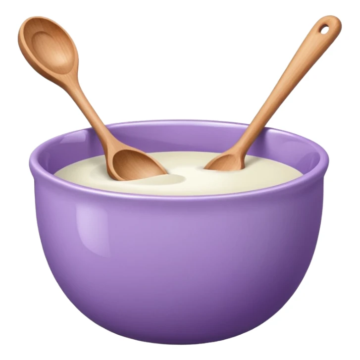 a lilac ceramic mixing bowl with a wooden spoon stirring sticker