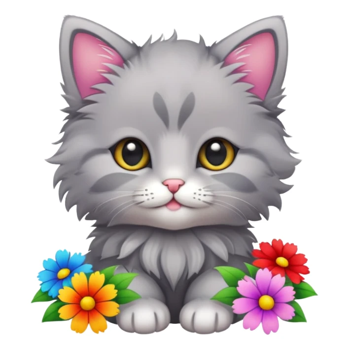 A cute kitten holding flowers sticker
