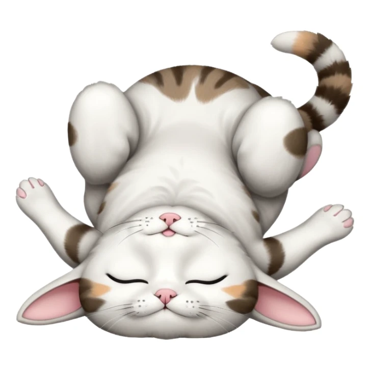 grey and white small cat eyes closed lying down upside down with paws stretched out straight in different directions sticker