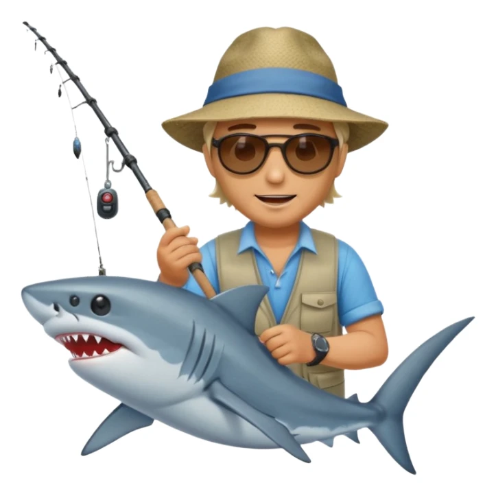man fishing catching a shark sticker