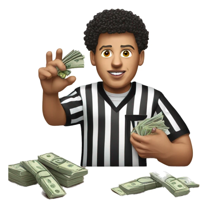 Patrick Mahomes with money and a referee sticker