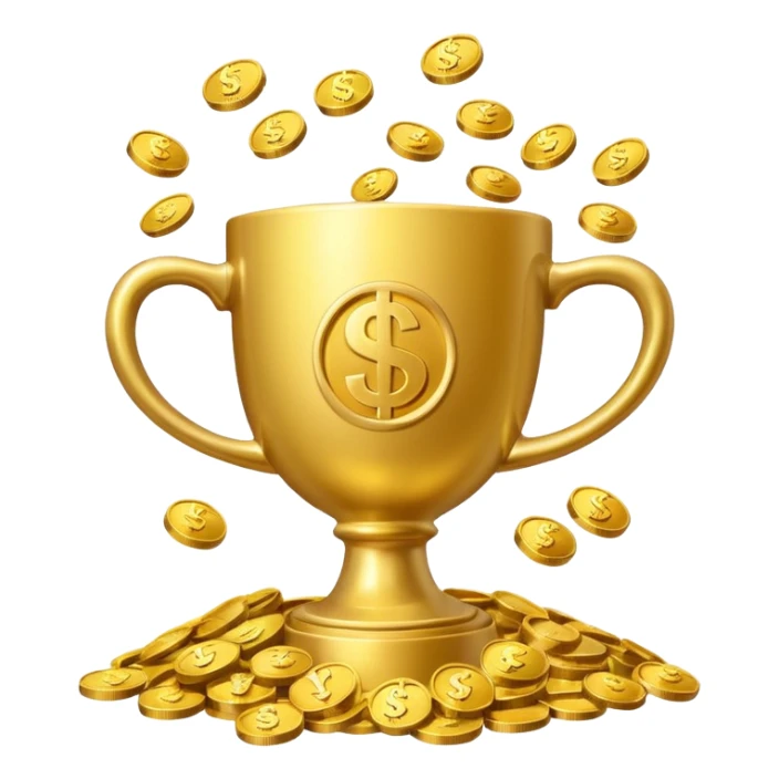 a winnig cup with money symbol sticker