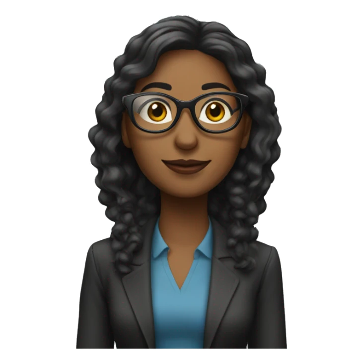 Profesora morena pelo negro largo con lentes sticker