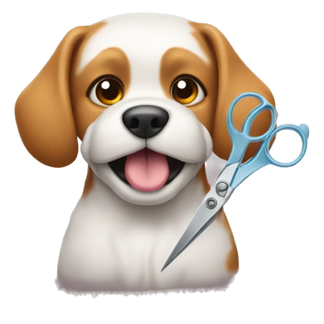 a dog with scissors that cut its fur sticker