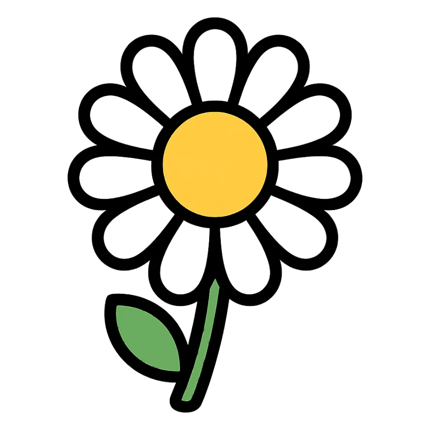 daisy flower, outlined, cheerful and bright sticker