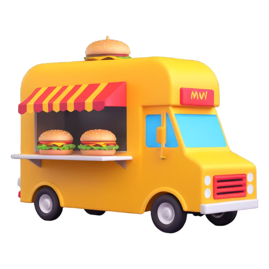 generate me a 3D hamburger food truck sticker