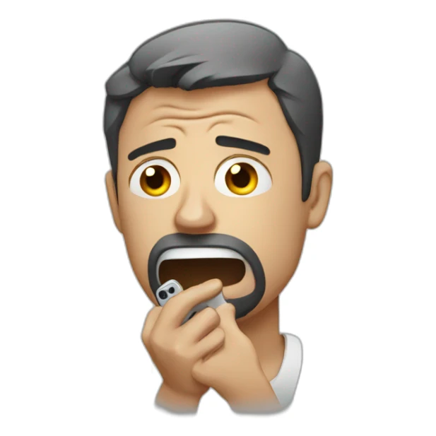 man holding phone and cry sticker