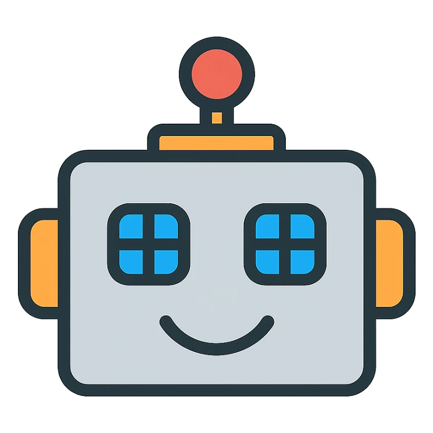 friendly robot emoji, metallic face, digital eyes sticker