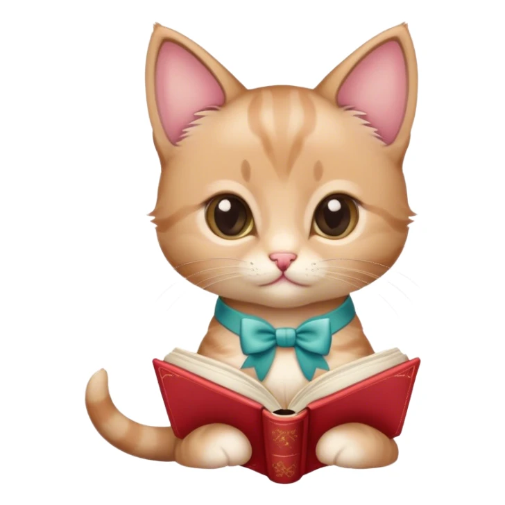 a cute kitten with a bow reading a romance book sticker