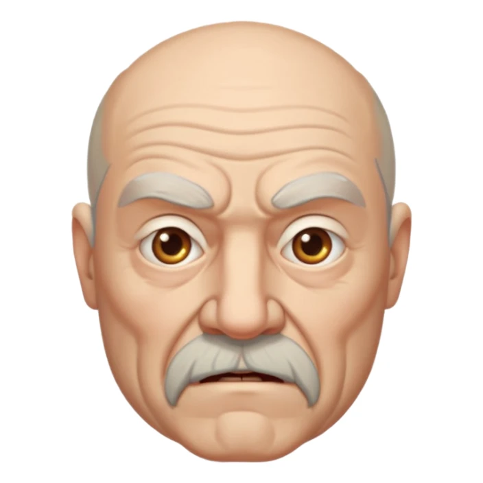 portrait of aggressive elderly man, bald head, beard sticker