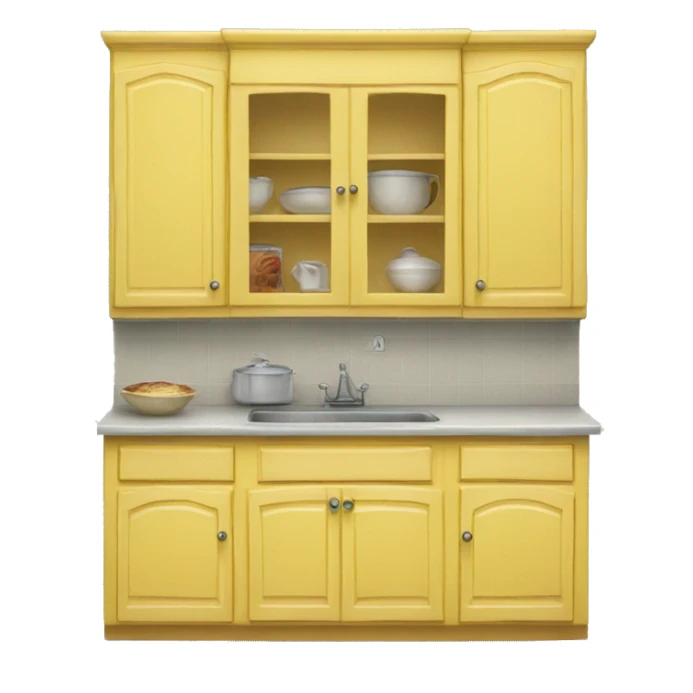 Realistic front facing yellow kitchen counter and cabinet. sticker