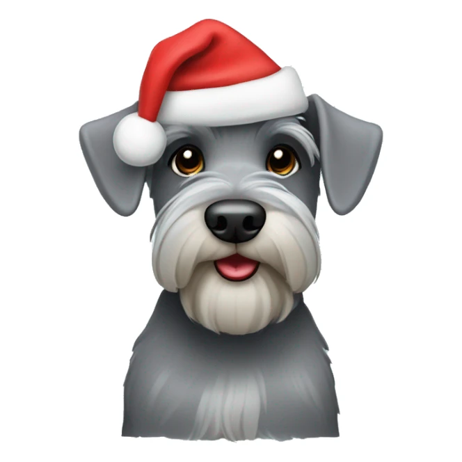 Grey Miniature schnauzer in a Christmas hat sticker