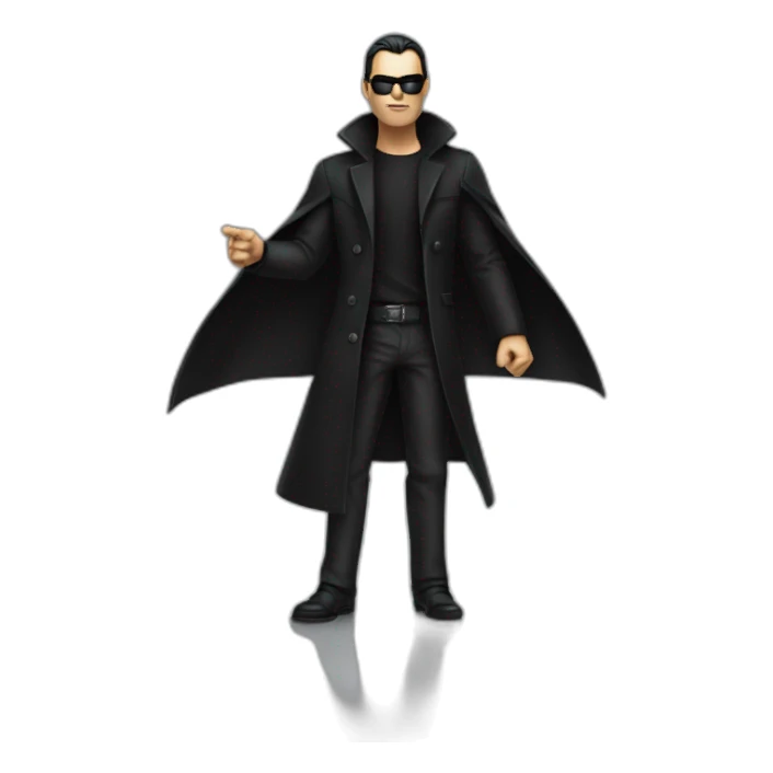 matrix man, pointing his finger, dressed in a long black coat. sticker