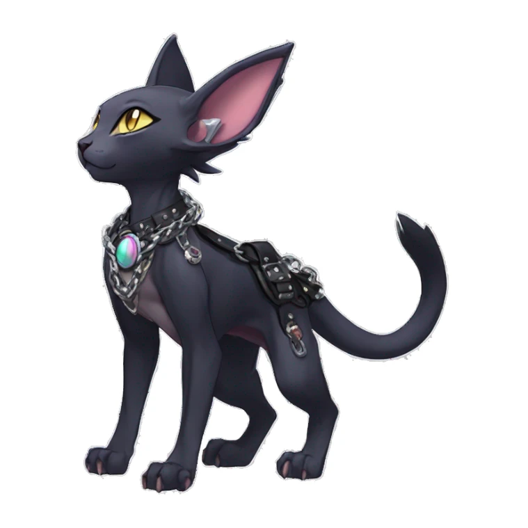 cool punk kawaii edgy distinguished pretty elegant beautiful fantasy black ethereal nargacuga-Noivern-sphynx-Quiana-Fakemon collar harness chains necklace full body sticker