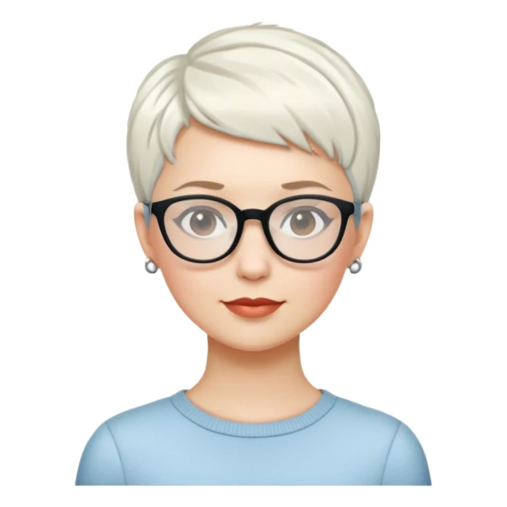 White woman with short pixie white hair glasses sticker