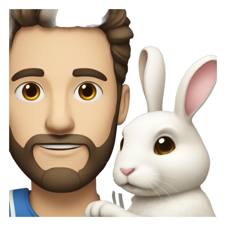 Brunette guy with a beard holds a white rabbit  sticker