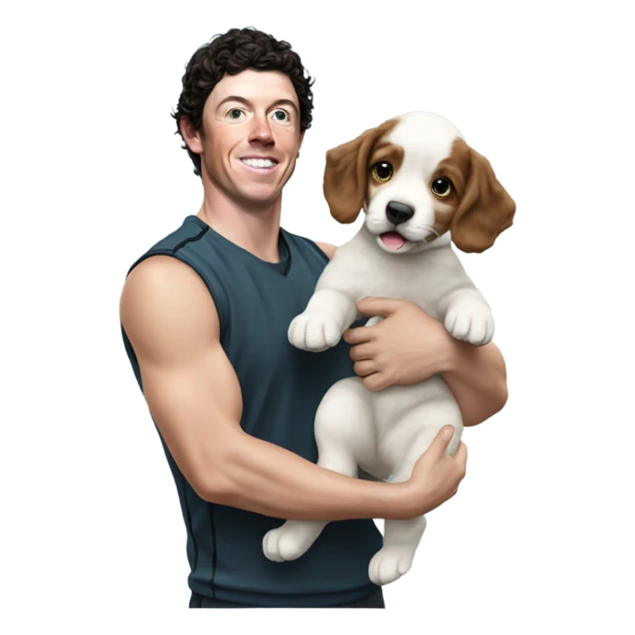 Rory Mcilroy holding a puppy sticker