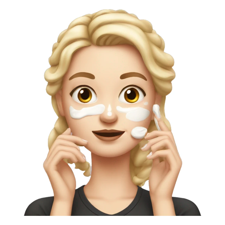 white girl applying cream on face sticker