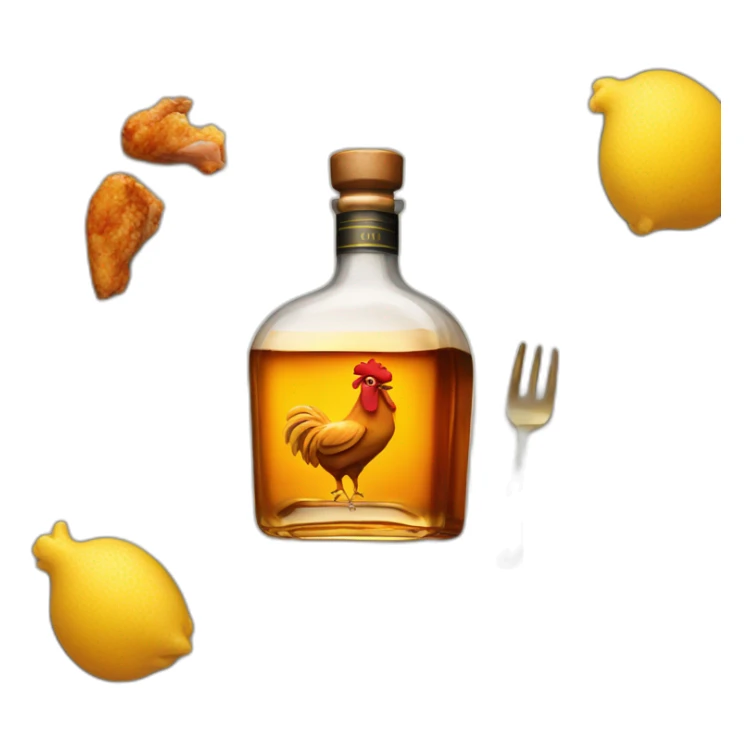 Whiskey bottle with chicken plate sticker