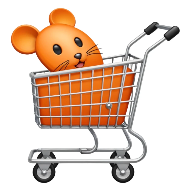 a computer pixel mouse white cursor clicking on a ecommerce style orange cart icon sticker