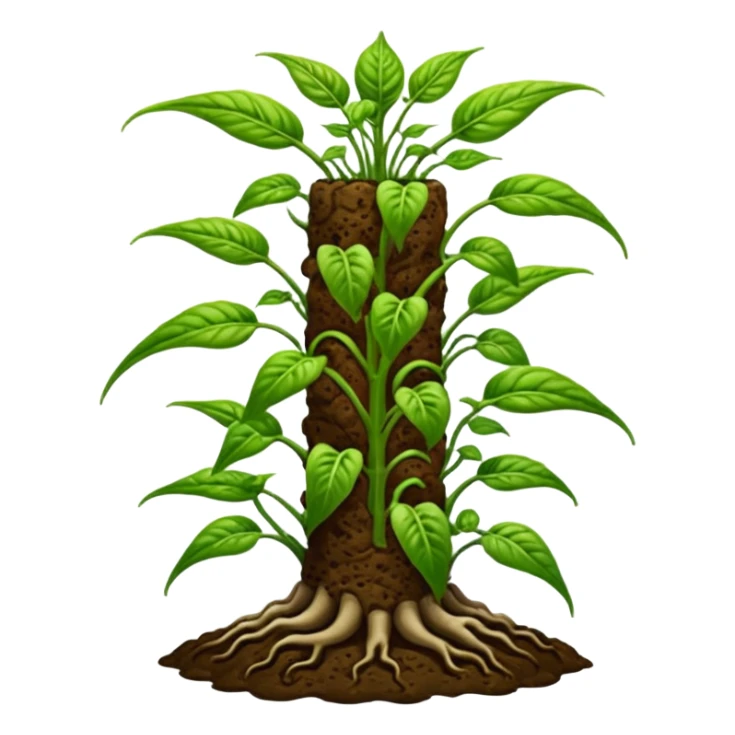 Very Large decorative gnarled alien-futuristic multi-tier space-efficient seeding plant rack, which holds tiny hot pepper plants, constructed from mud sticker