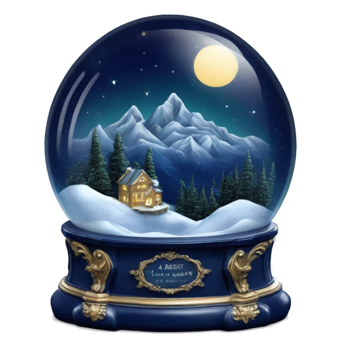 vintage navy blue rococo night sky mountains snow globe sticker