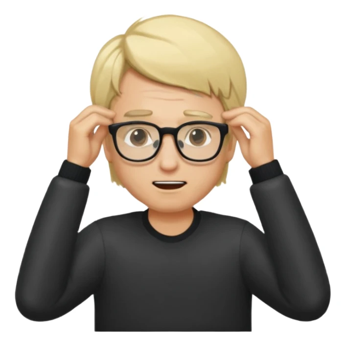 Man pulling hair out with glasses and blonde sticker