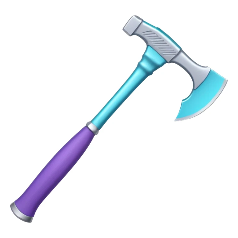 Axe with purple handle with silver blade with cyan edge sticker